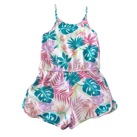 jumping beans Other - Jumping Beans Teal and Pink Leaf Print Romper | Girls Size 6T